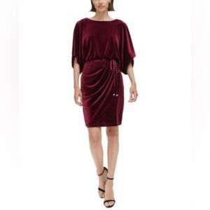 Jessica Howard Burgundy Velvet Belted Blouson Dress SZ 14